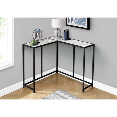 Table d'appoint, console, vestibule, étroit, d'angle, salon, chambre à coucher, stratifié aspect marbre, métal noir, contemporain, moderne
