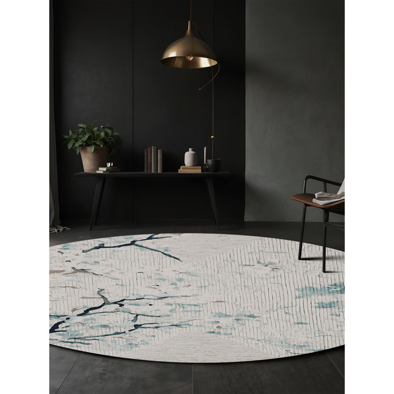 Machine Washable Gray Area Rug, Round 4'