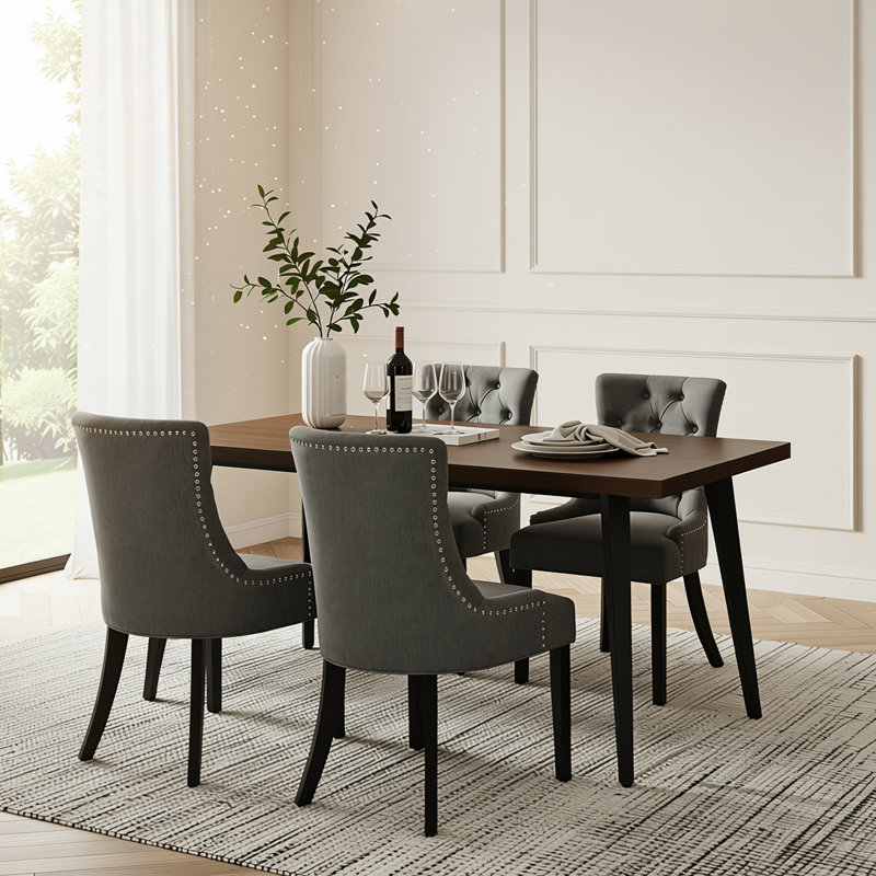 Ensemble de salle à manger rectangulaire 5 pièces avec chaises capitonnées gris anthracite Dameron, Dark Brown