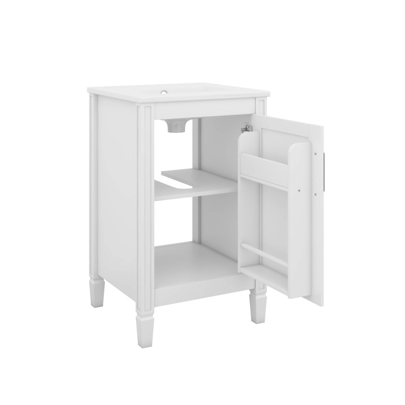 Meuble-lavabo de 20 po avec lavabo en céramique, tablette ajustable en U, support de porte, meuble-lavabo étroit, Blanc