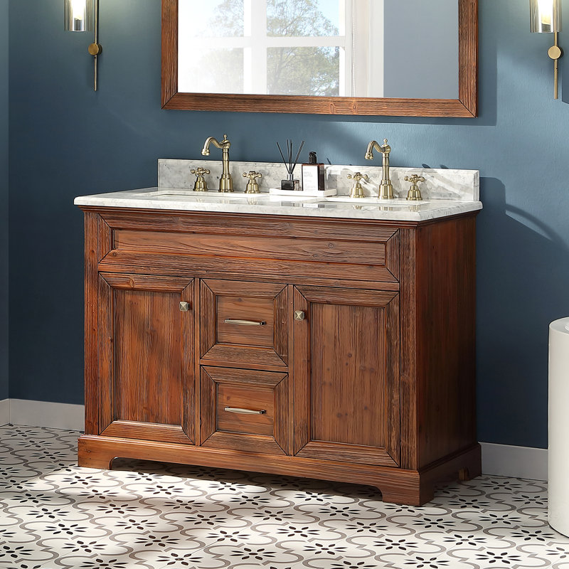 Meuble-lavabo double autoportant 48 po avec plateau en marbre de Carrare Glendarious