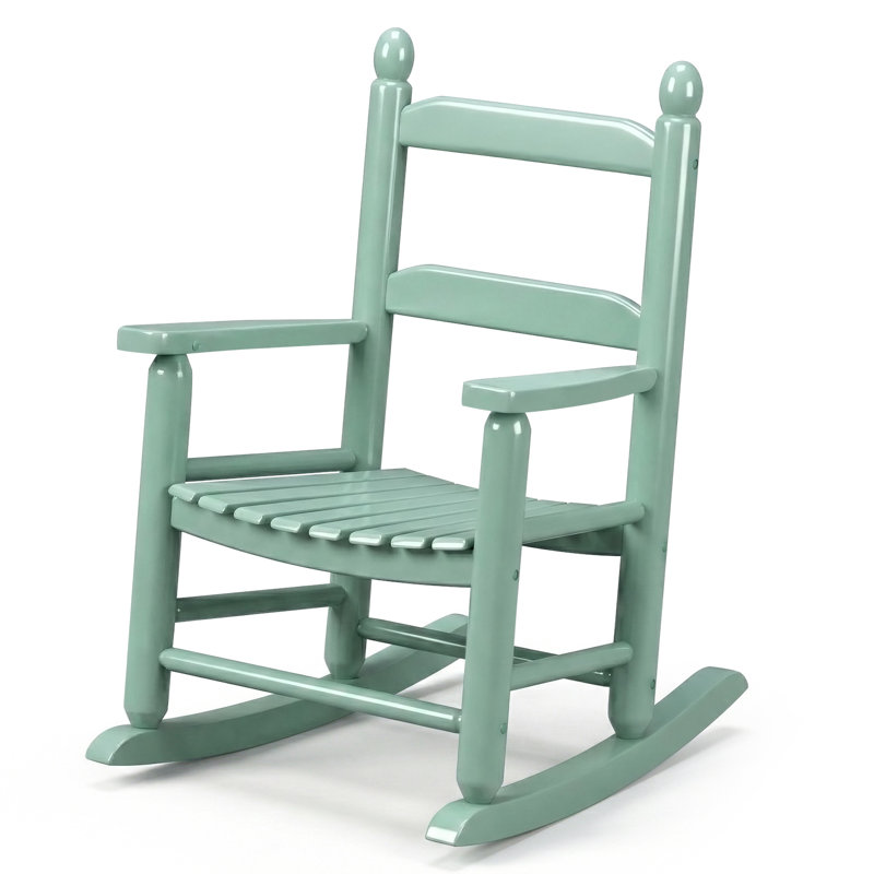16 po Chaise berçante en bois de peuplier massif pour enfants de 2 à 5 ans en forme d'œuf, Vert