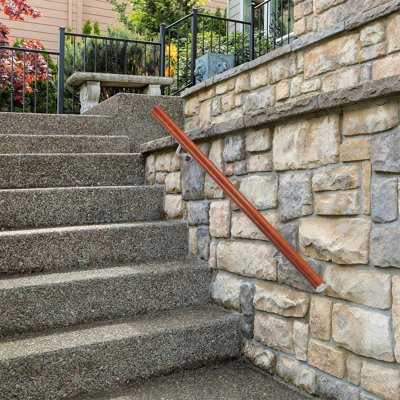 Borrell Aluminium Handrail, Round, For Indoor And Outdoor Use, Oak Look, 100 Cm, 42 Mm Diameter, With Bracket, Brown