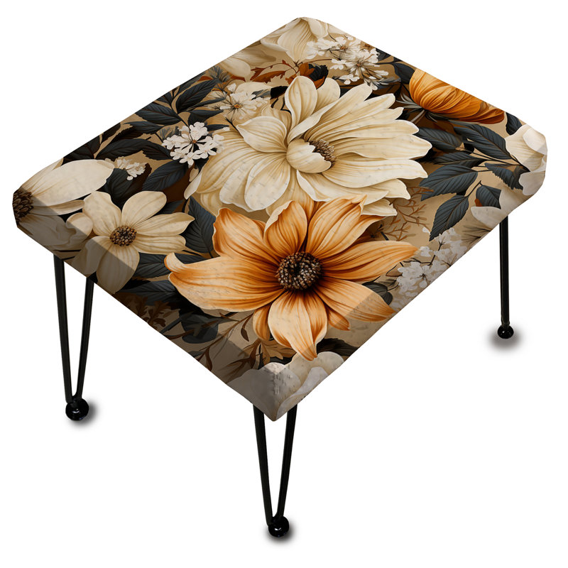 Earthy Elegance Boho Pattern I - Floral Rectangle Ottoman