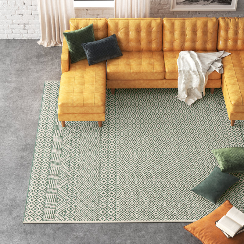 Cate Southwestern Dark Green/Beige Indoor / Outdoor Area Indoor/Outdoor Area Rug, Rectangle 9' x 12'