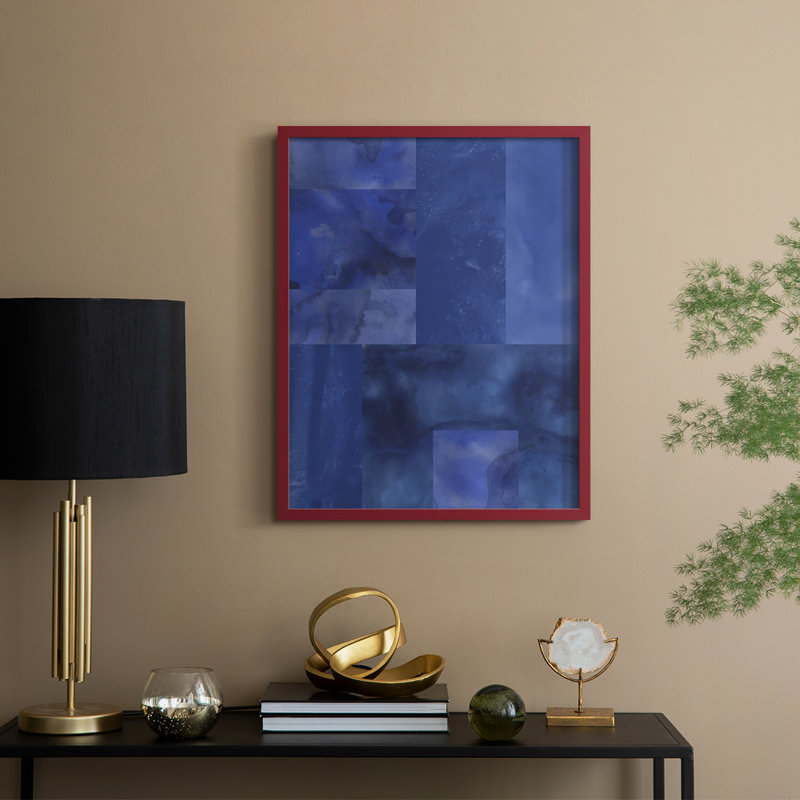 «Blue Puzzle II», reproduction encadrée - bois massif, H 30 po x l 24 po, Rouge