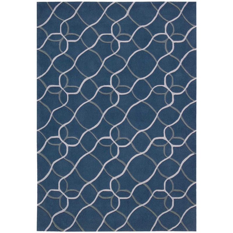 Tapis argenté contemporain fait à la main Asuncion, Rectangle 7 pi 3 po x 9 pi 3 po