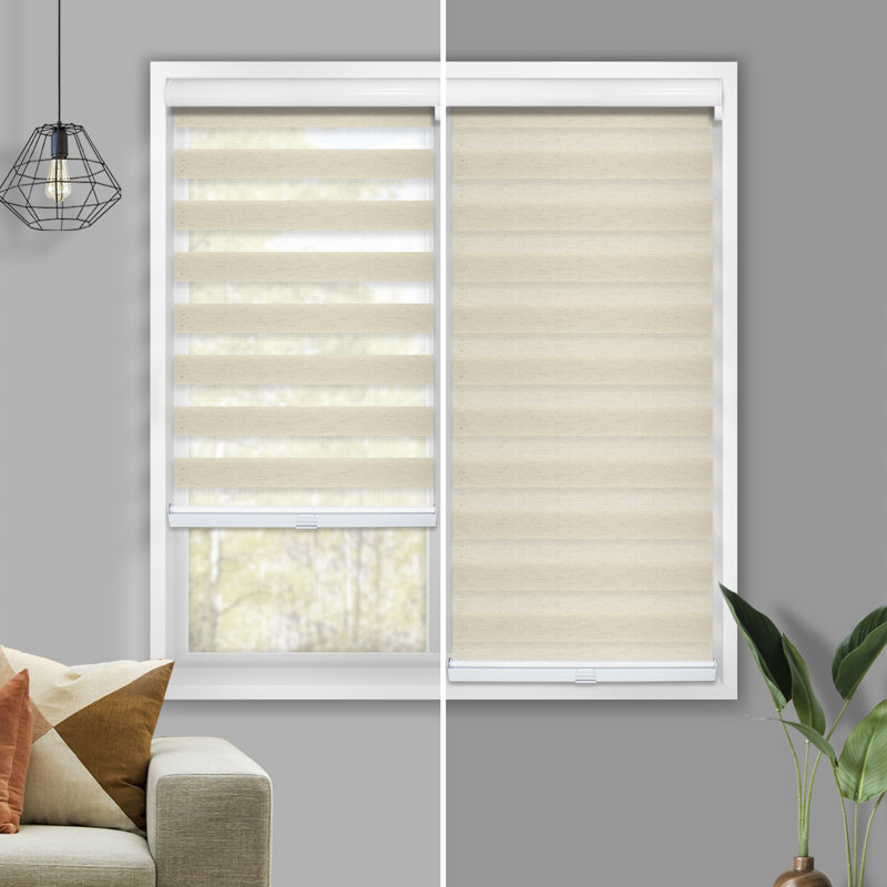 Custom Cordless Zebra Roller Shades – Premium Dual Layer Sheer and Solid Fabric Stripes - Light Filtering and Room Darkening