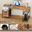 Bureau en L avec station de charge, 2 tiroirs en tissu et tablettes réglables, bureau d'ordinateur pour petits espaces-130085496-130085495