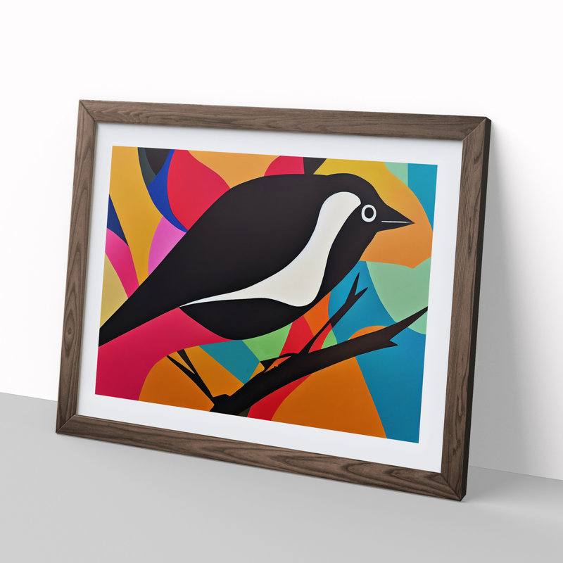 Magpie Bird Abstract Vol.2 1 Piece Single Picture Frame Painting, 46cm H x 64cm W x 2cm D, Walnut