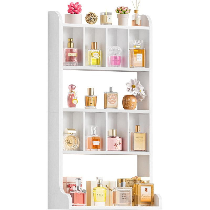 Organisateur de parfum mural et présentoir, rangement de parfum en bois à plusieurs niveaux, blanc