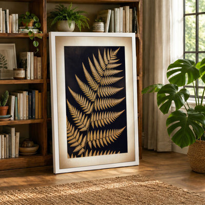 Golden Fern Fronds Botanical - Wrapped Canvas