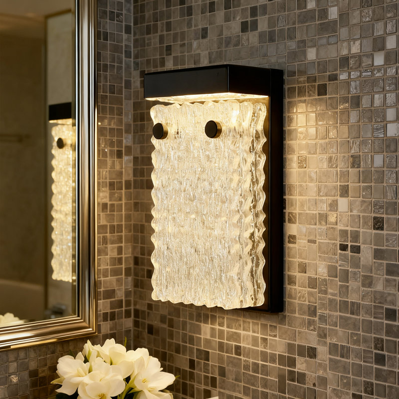Modern 1-Light 9.8" LED Black Wall Sconce Light Texture Waterfall Panel