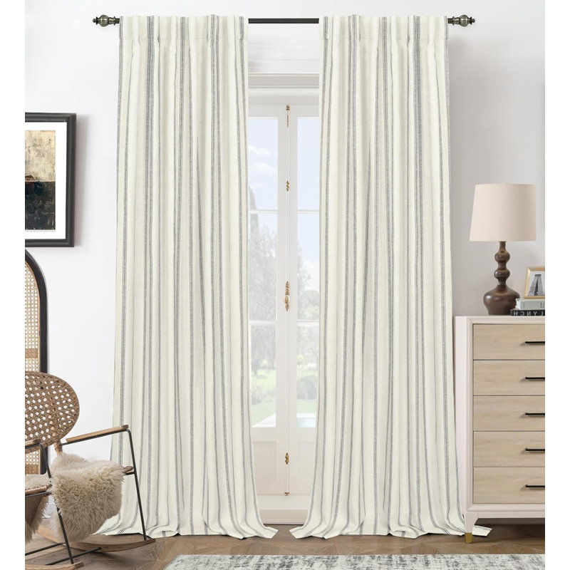 Blackout Curtain Pair, 52" W x 72" L, Gray Stripe/Light Linen-Back Tab