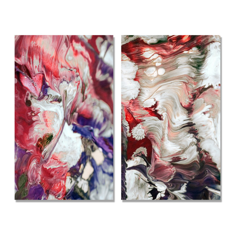 «Beautiful Mixed Abstract Fluid», ensemble de 2 peintures sur toiles, Toile tendue, H 20 po x l 24 po x P 1 po