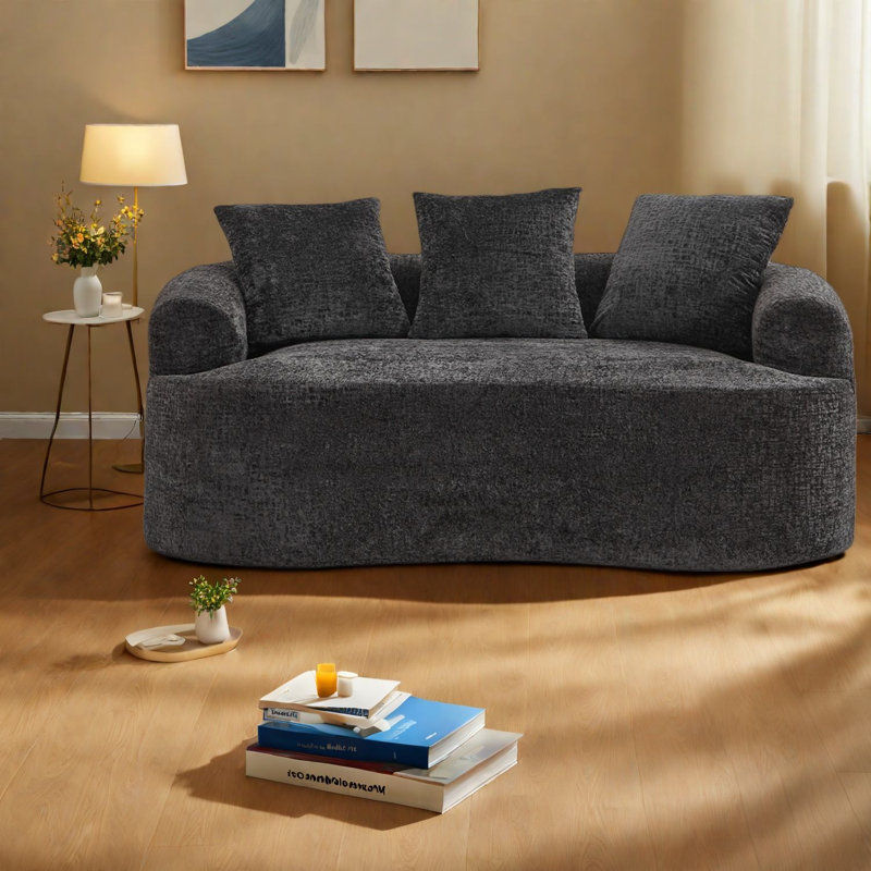 Canapés compacts en chenille, conception moderne incurvée pour les appartements