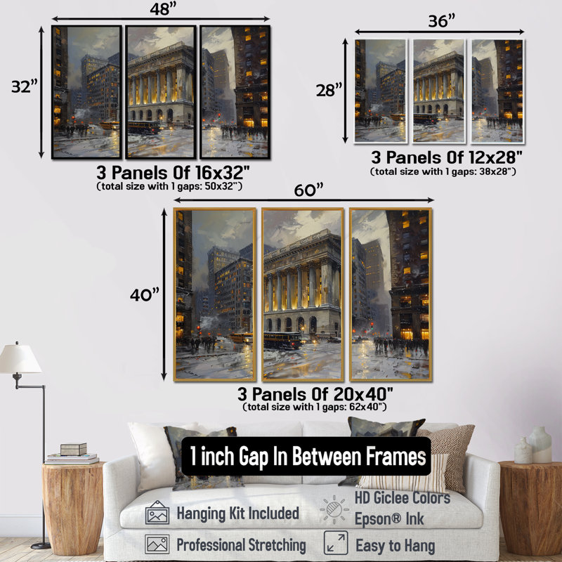 Ensemble de salon Beige Banks Architectural In New York Winter - Banks Wall Art, Cadre flottant blanc