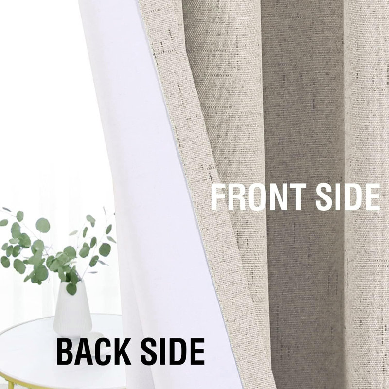 Linen Look 100% Blackout Curtains for Bedroom Full Light Blocking Rod Pocket 42 Inches Wide Linen Textured Thick Window Curtain Drapes with Backing