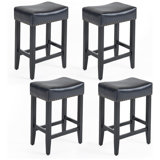Backless Saddle Upholstered 26" Counter Stool with Wood Frame