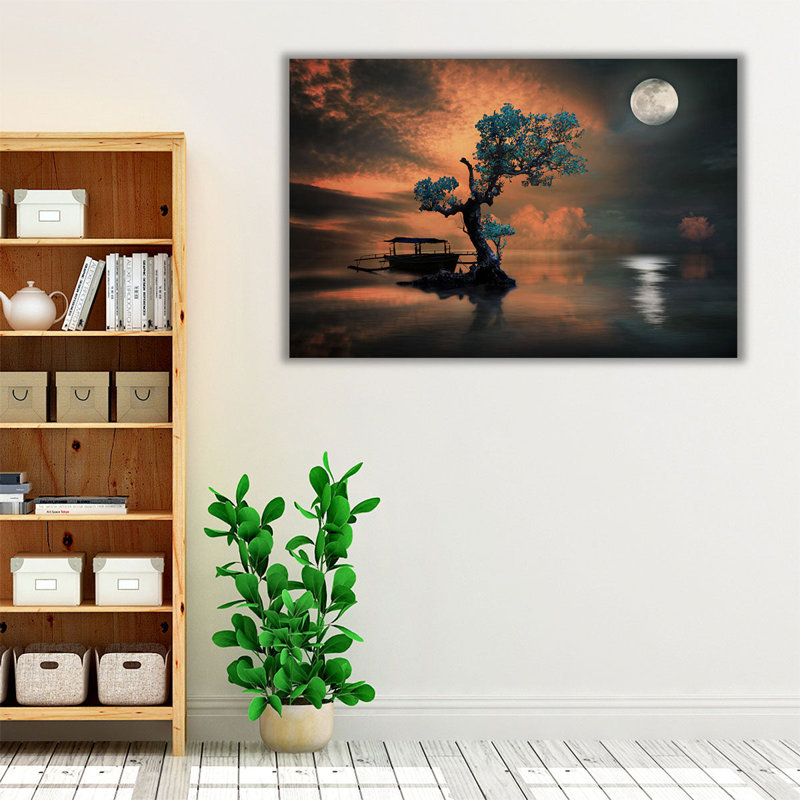 Branches turquoise au clair de lune, H 32 po x l 48 po