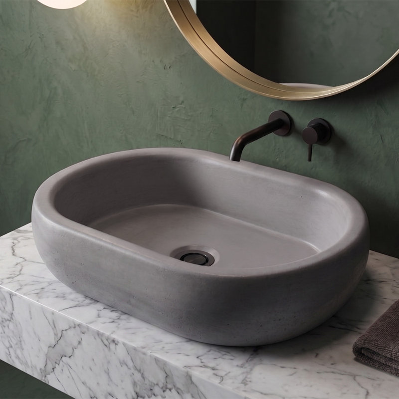 Newterra Handmade Oval Vessel Bathroom Sink, Clay