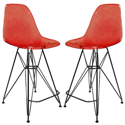 Bagimont Ergonomic Bar Stool with Curved Backrest, Scratch-Resistant Acrylic Seat & Steel Frame – Modern Counter-Height Chair for Kitchen or Dining