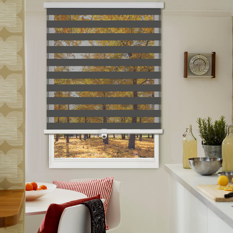 Cordless Semi-Sheer Roller Shade, Grey, 35"W x 72"L