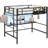 Full Size Loft Bed With Desk And Led Light, Metal Full Size Loft Bed With Power Outlet, Full Size Bed Frame With Upper Bunk, Safety Guard And Ladder, Space Saver,-507437378