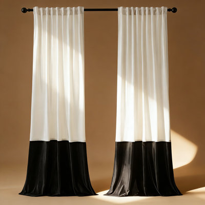 Modern Velvet Blackout Curtains With Color Block Design - Back Tab & Rod Pocket Soundproof Drapes For Living Room And Bedroom Window Treatments (Set Of 2 Panels)