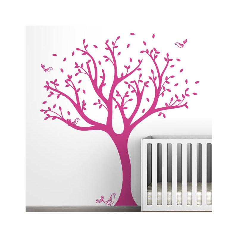 Décalcomanie murale arbre tweet, Rose vif