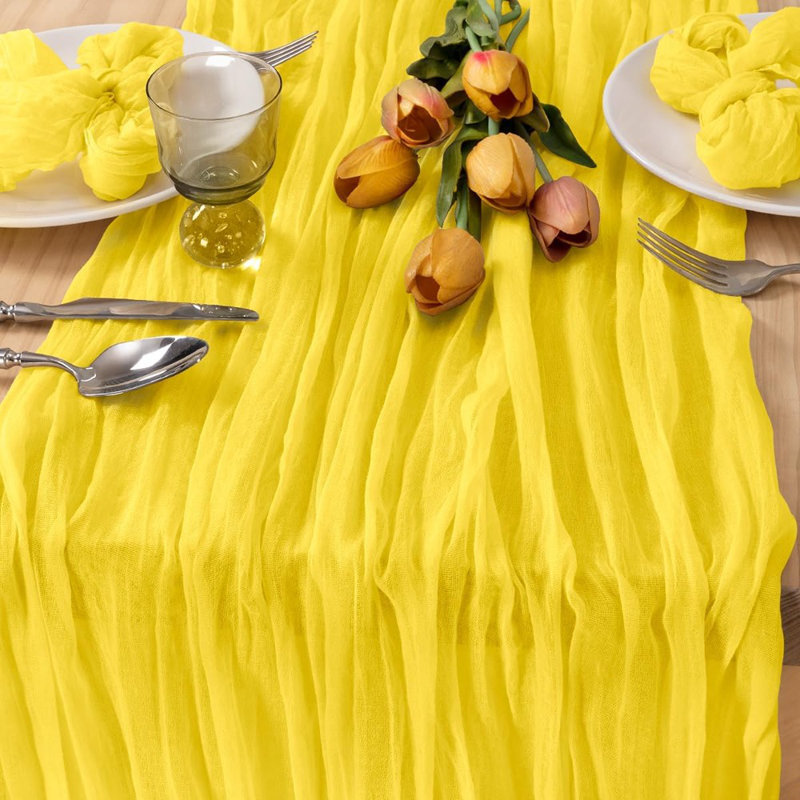 Chemin de table rustique en étamine - gaze jaune / décor rustique