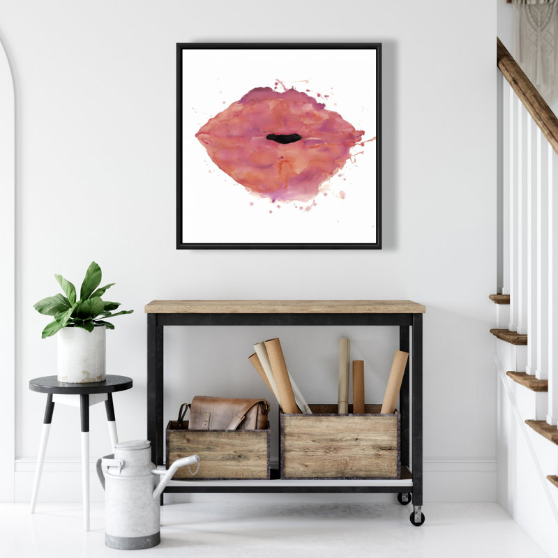 Toile rouge à lèvres aquarelle | Décoration murale beauté pour chambre à coucher, H 25,25 po x l 25,25 po