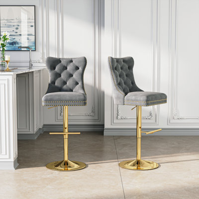 Modern Velvet Adjustable Swivel Counter Height Stools With Tufted Back Dining Chairs