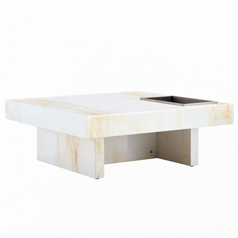 Coffee Table With Imitation Marble Patterns, White