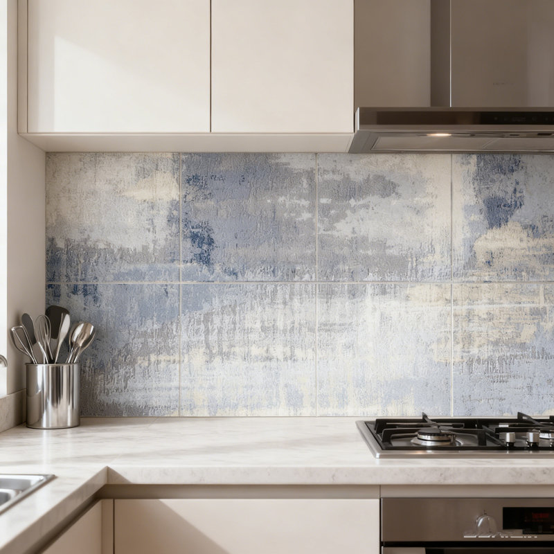 Nature 8 in. x 8 in. Look Glass Straight Edge Large Format Square Decorative Kitchen & Bathroom Wall Tile, Cement Blue
