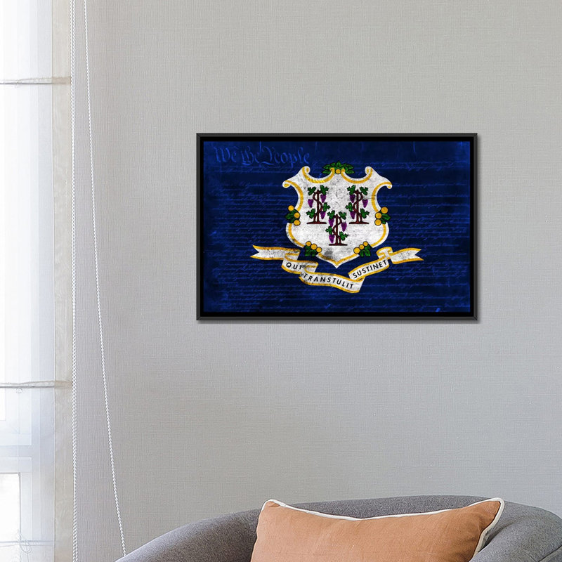 «Connecticut Flag», reproduction d'art sur toile, H 18 po x l 26 po x P 1,5 po, Toile avec cadre noir, Pas de tapis