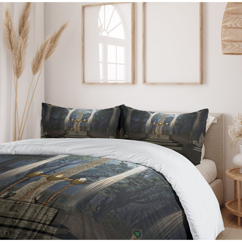 Queen Dark Taupe and Dusk Gothic Duvet Cover Set