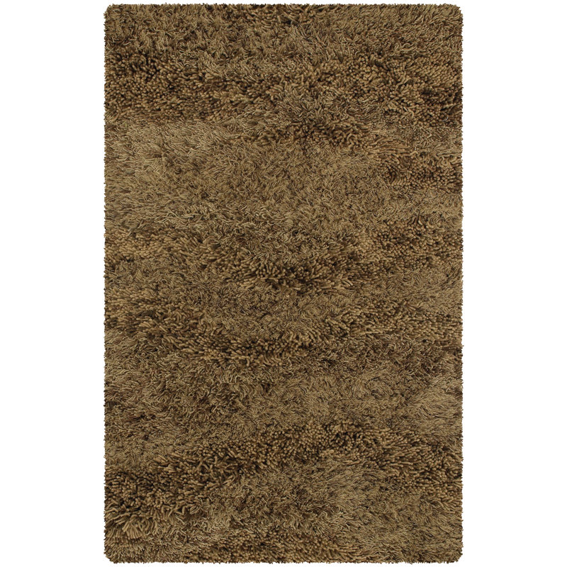 Karine Authentic Hand-Woven Handmade Brown Classic Shag Wool & Cotton Area Rug, Rectangle 9' x 13', Brown