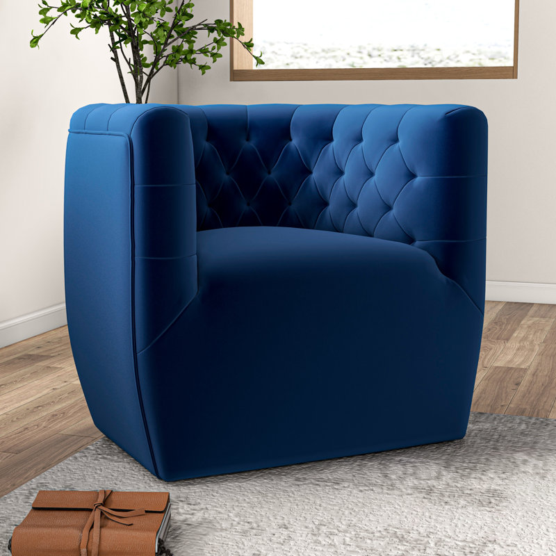 Quinton Upholstered Swivel Accent Chair, Dark Blue Velvet