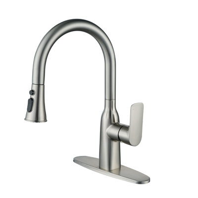 Robinet de cuisine rétractable à poignée simple en acier inoxydable à 3 fonctions avec plaque de pont et conduites d'alimentation