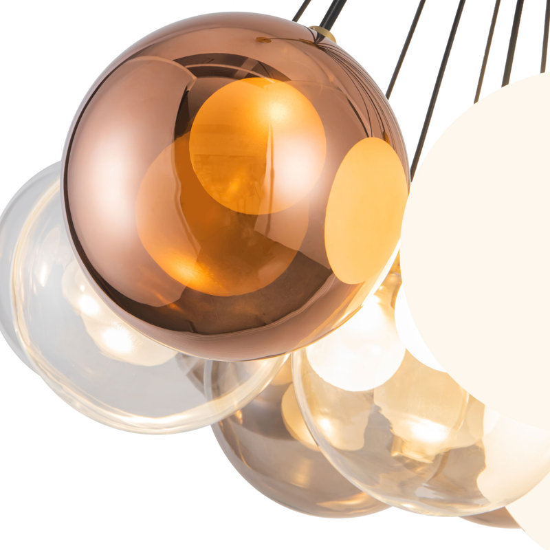 Bolla 28-in Black dimmable LED Chandelier, Brushed Gold