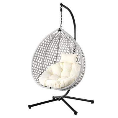 Heafey PE Rattan Hanging Egg Chair with Adjustable Headrest