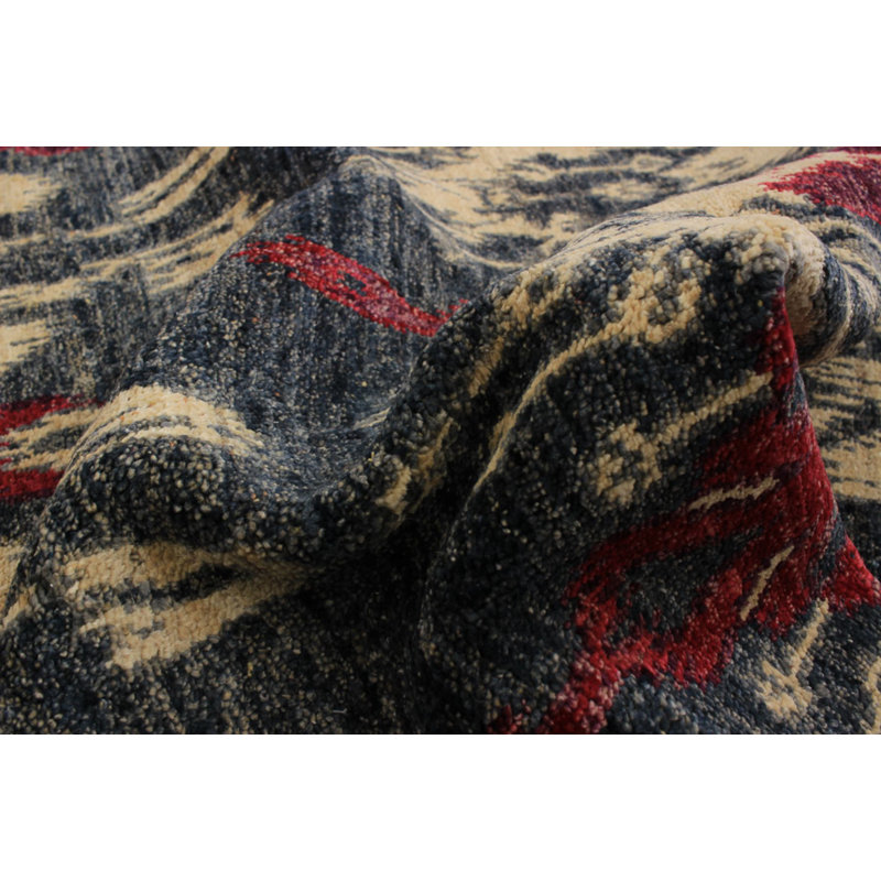 Tapis unique en laine noué à la main rouge / gris 4 pi x 6 pi 1 po années 2010 Valbonne
