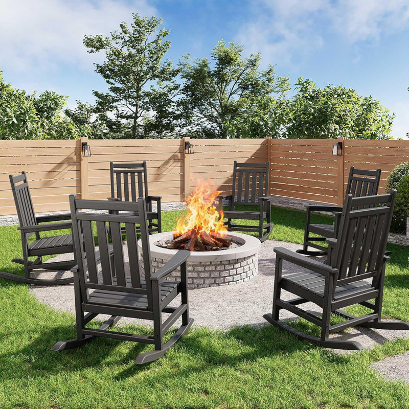 Set of 4 HDPE Rocking Chairs, High-Back Poly Adirondack Rockers, All-Weather Resistant Porch Furniture for Patio, Garden, Deck,black