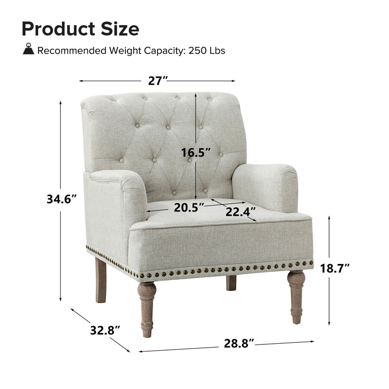 Wilkey Tufted Back Armchair, White Polyester
