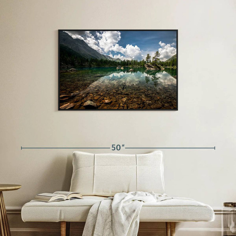 Paysage de lac tranquille, Cadre flottant noir, 37 po x 25 po