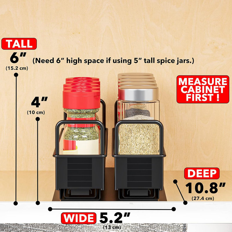 Étagère à épices à 1 niveau pour armoire, organisateur d'assaisonnements coulissant robuste, H 4 po x l 5,2 po x P 10,8 po