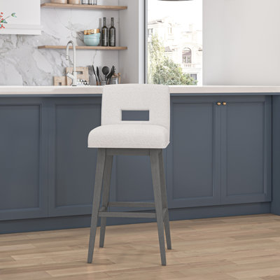 Tabouret pivotant à dossier clé en bois et tissu d'ameublement