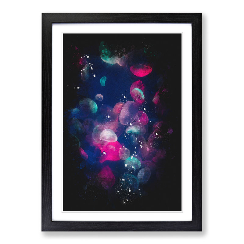 Many Jellyfish Paint Splash - Framed Print, Black Framed, 33cm H x 24cm W x 2cm D
