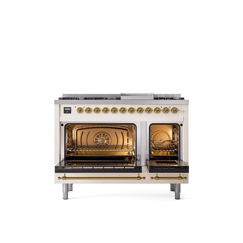 ILVE Nostalgie II Series 48 inch Dual Fuel Range with 8 Sealed Burners, Griddle (Glass Door), Liquid Propane